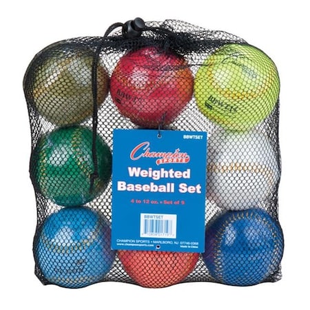 Champion Sports BBWTSET 9 In. Weighted Training Baseball Set; Assorted Colors - Set Of 9